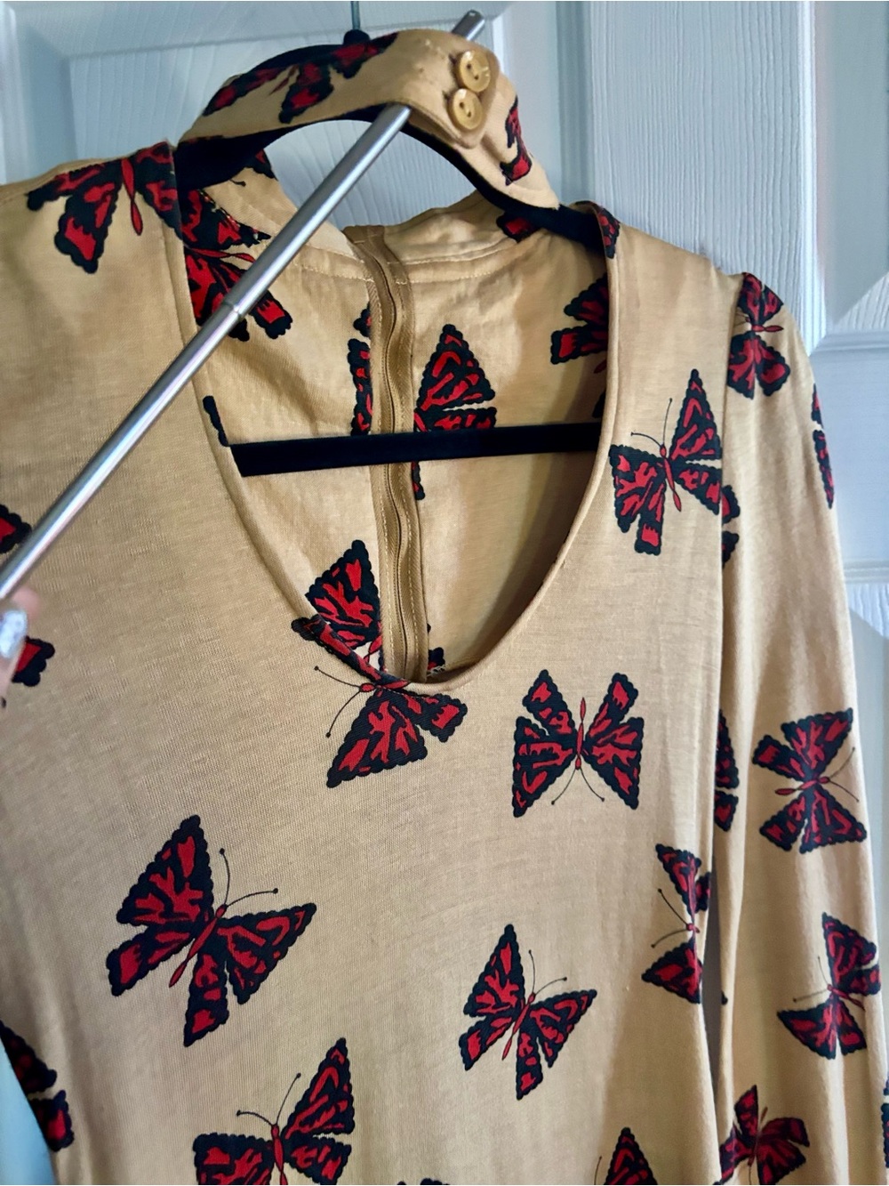 Butterfly Print Maxi Dress in Tan and Red